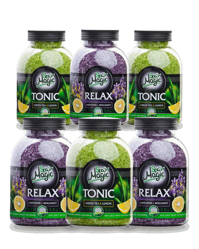 Tonic és Relax, mindegyikből három tégely: zöld tea reggelre, levendula estére
