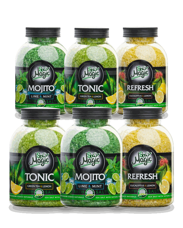 Mojito, Tonic és Refresh, mindegyikből két tégely: menta, zöld tea és eukaliptusz