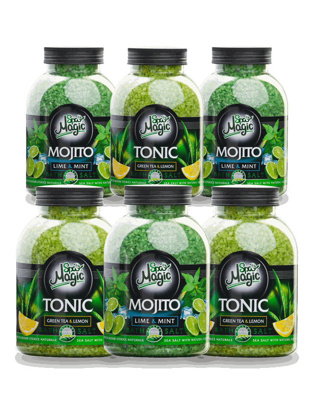 Mojito és Tonic, mindegyikből három tégely: lime, menta és zöld tea