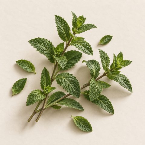 Fresh peppermint sprigs with serrated green leaves