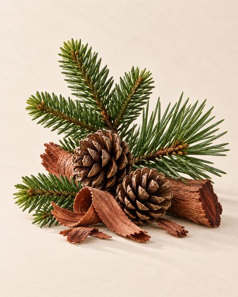 Woody scents: fir and pine twigs, cones and pieces of red-brown bark
